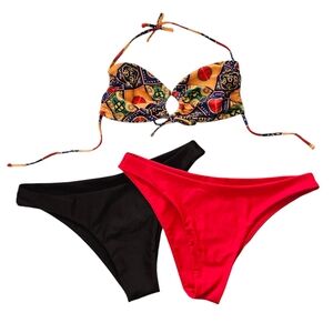 Large 3 Piece Bikini Swimsuit Cheeky Bottoms L